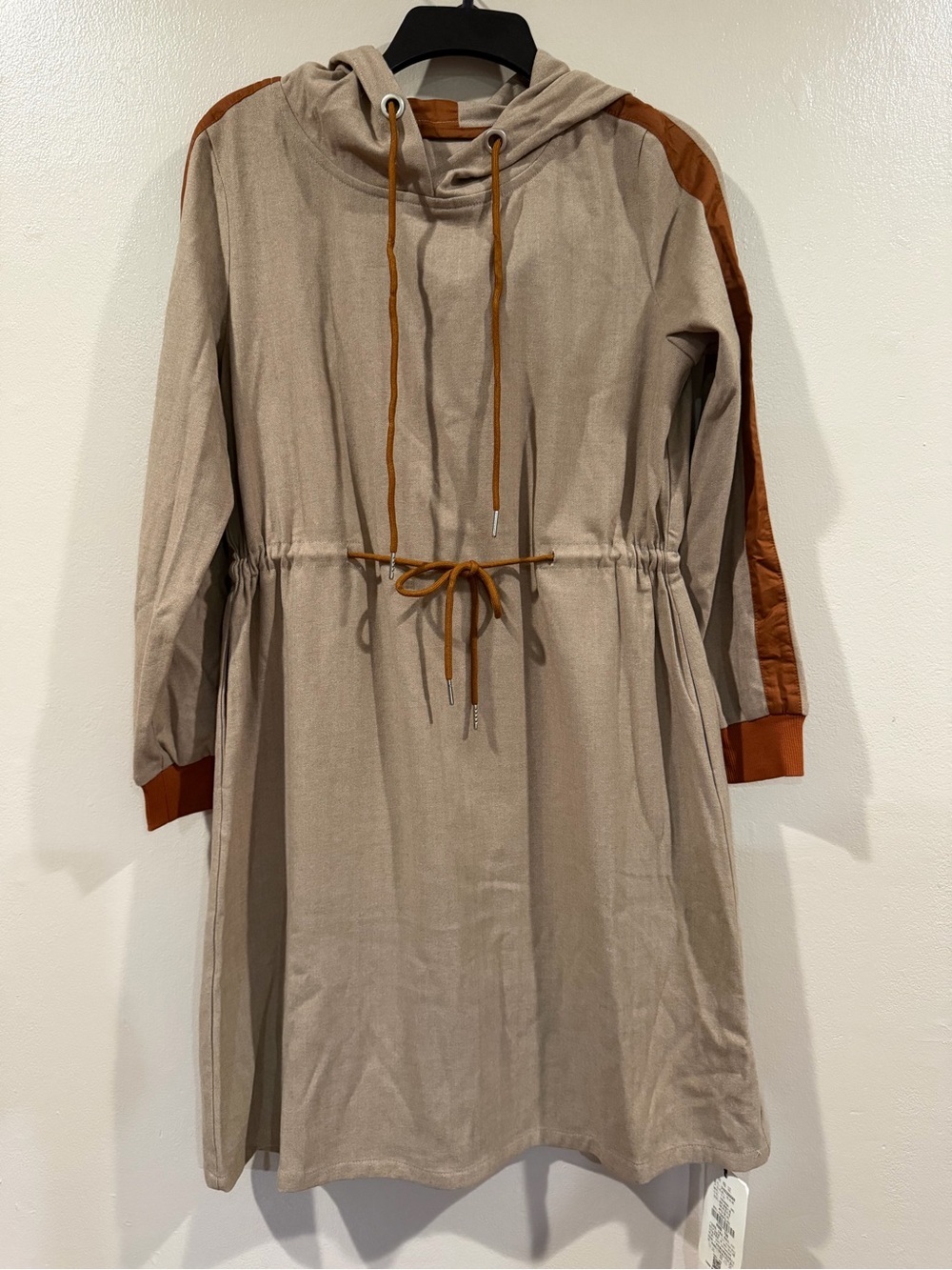 New with Tags Beige Drawstring Hooded Tunic with Rust Accent